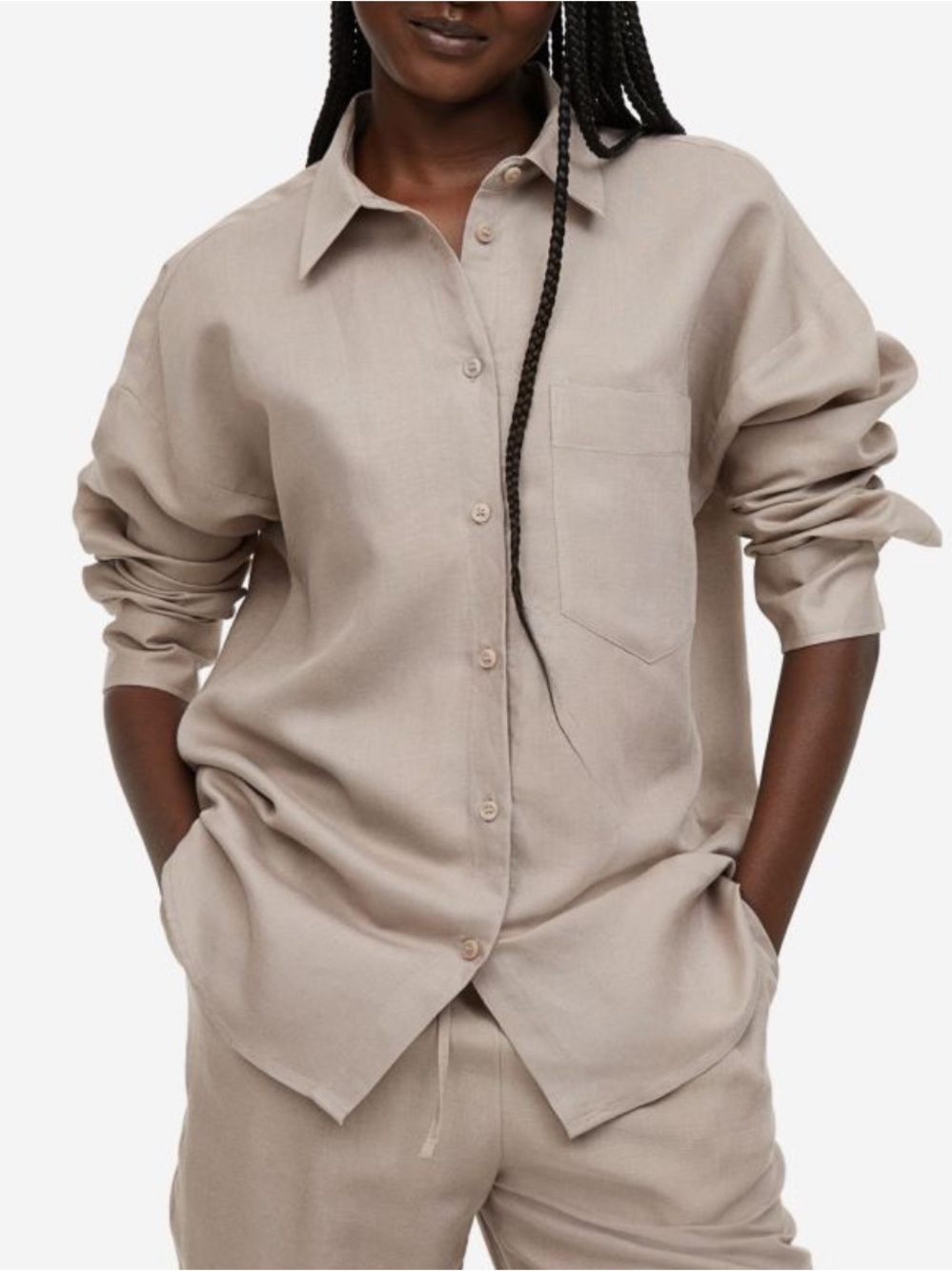 H&M Relaxed Button-Down Shirt in Light Taupe